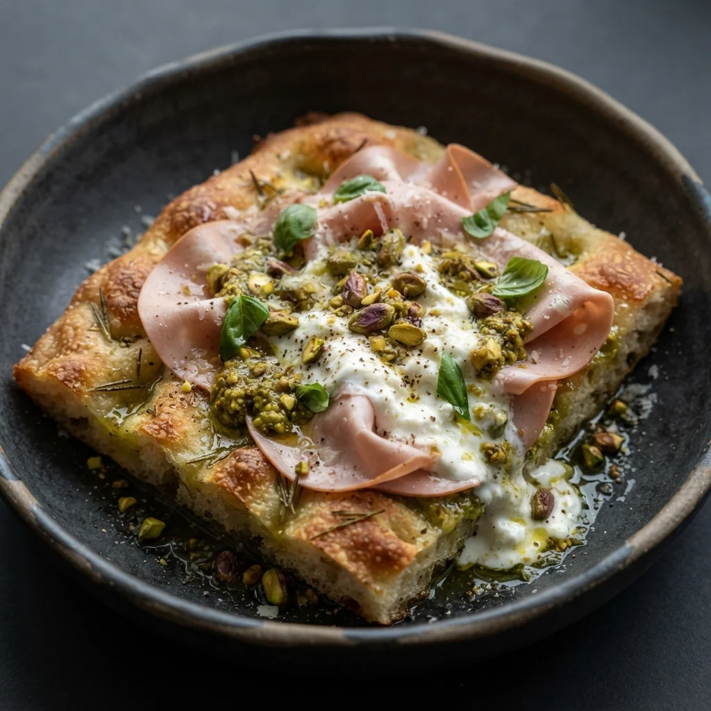Pistachio Pesto Mortadella Burrata Focaccia