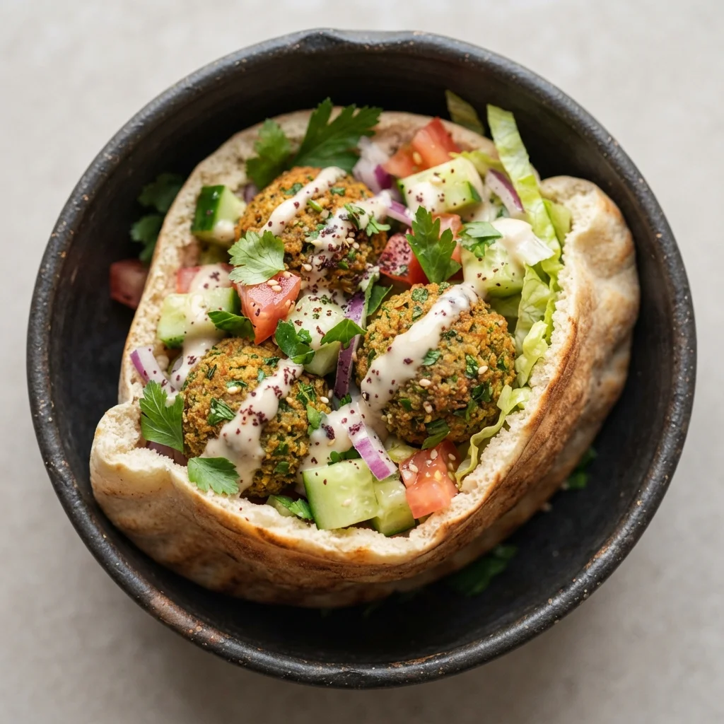Crispy Baked Falafel Pita Pocket with Tahini