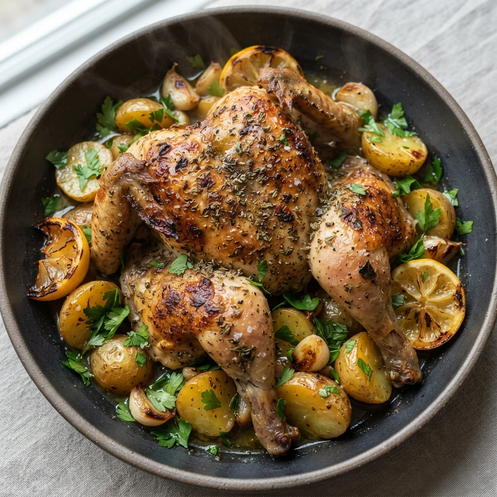 Greek Lemon Herb Spatchcock Chicken