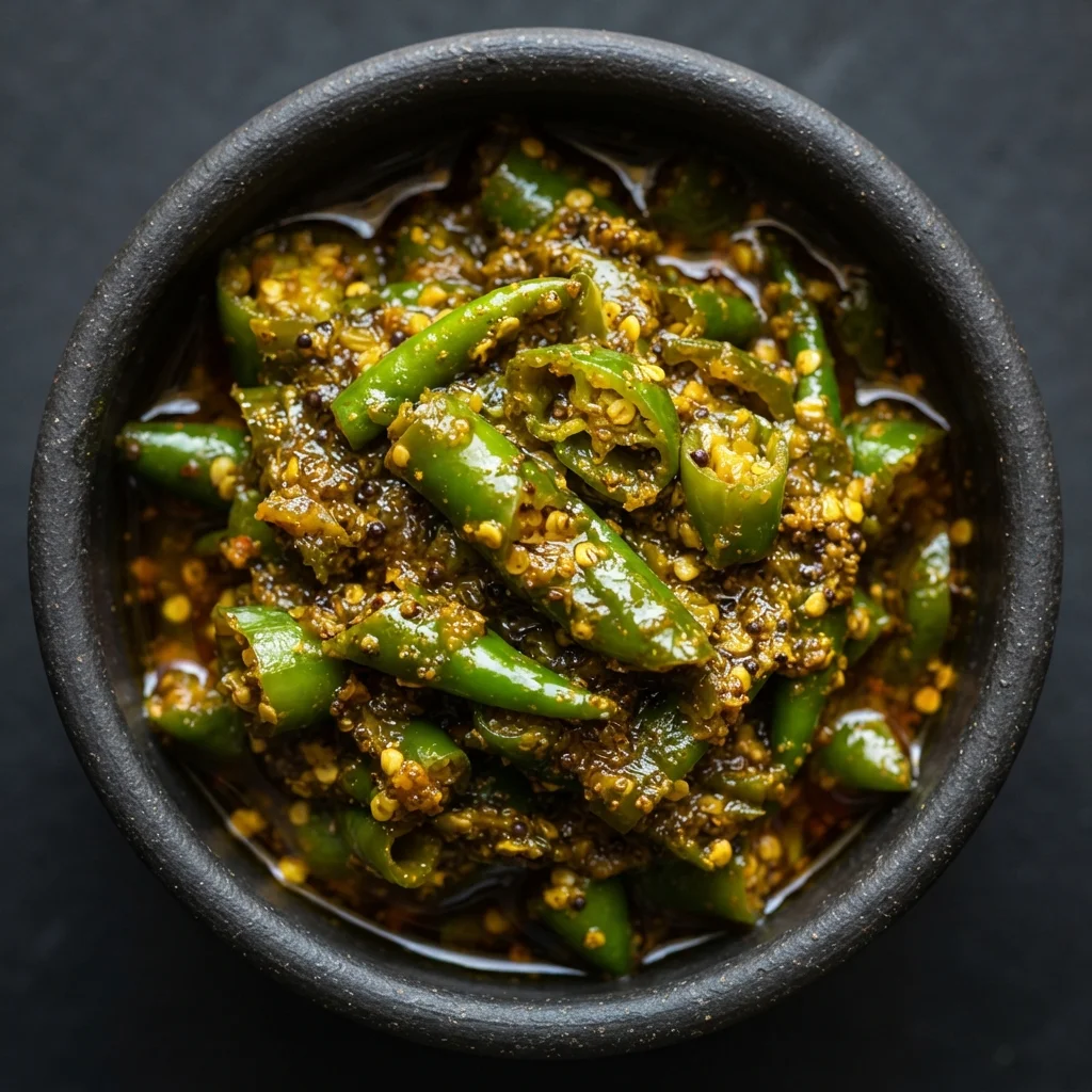 Green chili pickle (Milagai oorugai)