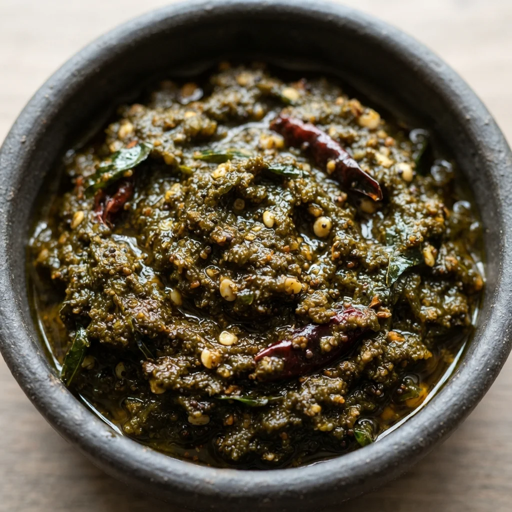 Curry leaf pickle (Karuveppilai oorugai)