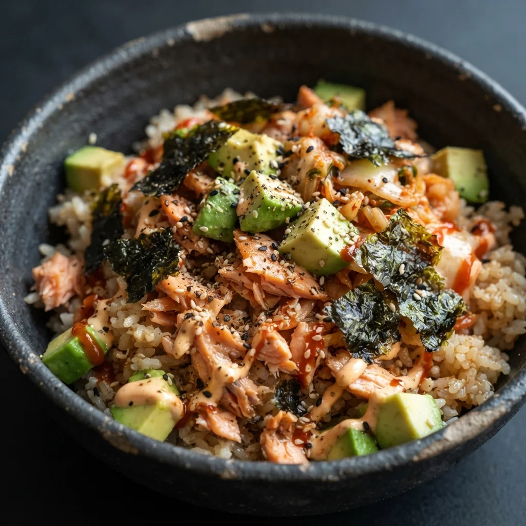 Salmon Rice Bowl with Sriracha Mayo